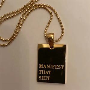 Collier personnalisé en acier inoxydable doré 18k mots gravés pendentif rectangle citations inspirantes collier personnalisé pour les femmes bijoux - Product Image 1