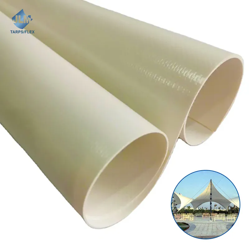 Beyaz su geçirmez tente çatı çekme PVC membran kumaş rulo PVDF veya akrilik lake yapı bina gölgelik için