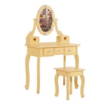 Coiffeuse en bois rose pour le maquillage, table à langer pour filles avec miroir LED et tiroirs, ensemble de coiffeuse pour enfants