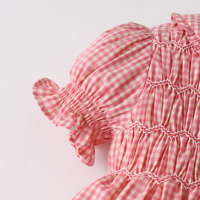Robes d'été pour filles 2027, col Peter Pan, manches bouffantes, plissées, à carreaux, vêtements en gros pour filles de 2 à 14 ans