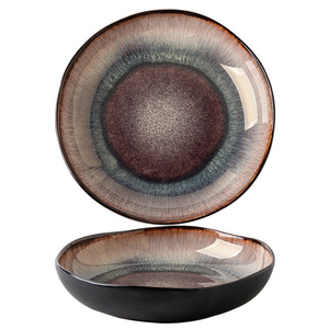 Assiette à salade profonde <span class=keywords><strong>jetable</strong></span> de 9 pouces au design irrégulier Japandi Rétro léger de luxe allant au <span class=keywords><strong>four</strong></span> Plats de fête en céramique - Product Image 5