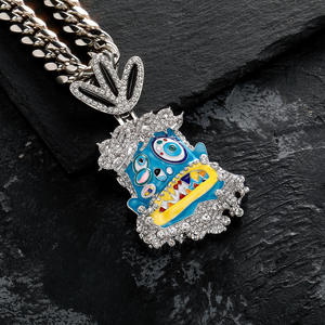 Collier avec pendentif en forme de monstre utopique de dessin animé hip-hop de personnalité euro-américaine XILIANGFEIZI, couleur huile, effet de gouttelettes, pour hommes - Product Image 2