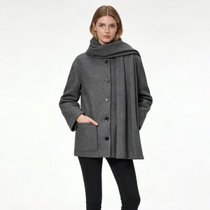 Abrigo de lana para mujer con cuello tipo bufanda, abotonadura sencilla, estilo formal y a la moda. - Product Image 3