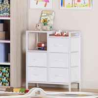 Commode haute moderne OEM pour chambre et placard 5 tiroirs avec étagère à 3 niveaux en bambou petits tiroirs de rangement en tissu robustes