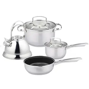 Kitchen Ware 7pcs Stainless Steel Cookware Set 16CM 24CM Fry Pan Sauce Milk Cooking Pot and 3L Kettle Set
