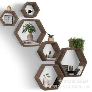 Hexagonal Wooden Wall <b>Shelf</b> Floating Storage Rack For Living Room Decorative Display Geometric Design Wall Mounted Type - Product Image 1