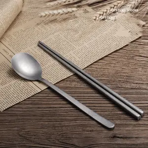 Grosir Set hadiah sumpit antik 23cm Korea baja tahan karat 304 sumpit logam tongkat Sushi