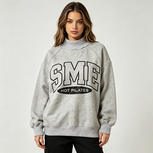 Felpa Oversize Personalizzata <span class=keywords><strong>con</strong></span> Stampa Logo, Maniche Lunghe, Collo Alto, Modello Ampio Speciale per Donne - Product Image 1