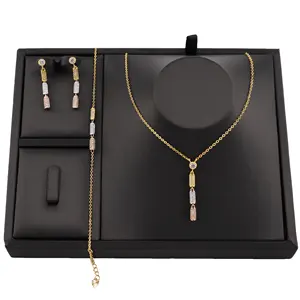זהב מלא תכשיטי צילינדר אופנה תכשיטים zirconia 18k מצופה זהב תכשיטי שרשרת צמיד עגילי הגדר סטים