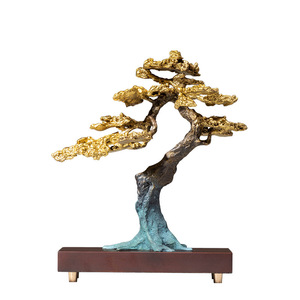 Copper Art Workshop Welcoming <b>Pine</b> Tree Brass Ornament <b>Desk</b> Decor Feng Shui Office Gift - Product Image 1