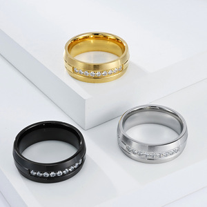 <b>Titanium</b> Steel Diamond <b>Ring</b> Gold Black Silver Unisex Engagement Jewelry Channel Setting Geometric Shape Fashion <b>Rings</b> - Product Image 1