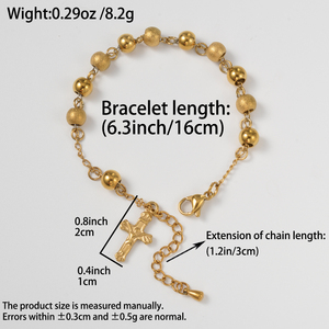 Pulsera de acero inoxidable italiano mate con cuentas y cruz de Jesús, ajustable, al por mayor, para mujer - Product Image 6