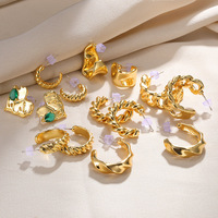 Pendientes de aro de dos tonos de acero inoxidable chapado en oro de diseño único 2025, joyería de moda hipoalergénica para mujer