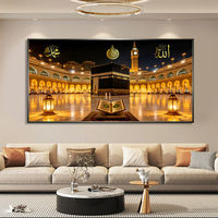 Décoration murale islamique moderne Kaaba avec cadre doré, art religieux pour la maison, peinture en porcelaine de cristal pour mosquée
