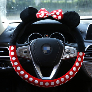 Cartoon Steering Wheel Cover Plush Winter Warmth For <b>Car</b> With Bow Design - Product Image 1