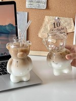 Tasse à café Little Bear, design mignon de dessin animé, tasse en verre, couleur unie, réutilisable, grande capacité, passe au lave-vaisselle et au micro-ondes, rangement