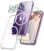 Coque de téléphone magnétique transparente 5 en 1 avec 2 protecteurs d'écran en verre trempé 2 protecteurs de caméra pour iPhone 17 15 14 13 12 11 Pro Max