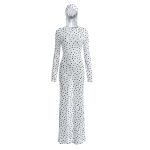 Viviblook D26DS135 Women Summer Casual Dress Sexy <b>Perspective</b> Polka Dot Print Mesh Headband Long Sleeved Dress - Product Image 3