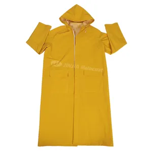 Yetişkinler için Rainsuit sarı su geçirmez ağır uzun yağmurluk Polyester kapşonlu su geçirmez Rainwear