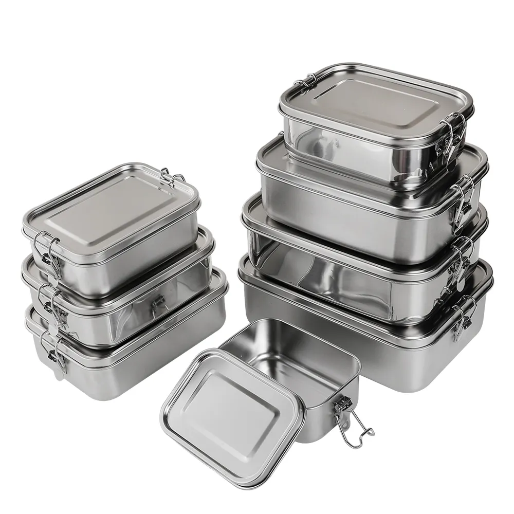 Tùy chỉnh thép không gỉ leakproof Bento Hộp Ăn Trưa với khóa thép không gỉ bữa ăn chuẩn bị bánh sandwich container thực phẩm cho Kid người lớn