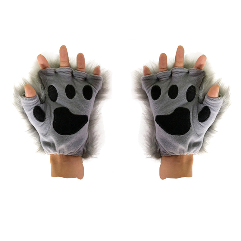 Перчатки с волчьими лапами, варежки без пальцев с котом из искусственного меха, зимние теплые косплей, аксессуары для костюма на Хэллоуин и вечеринку