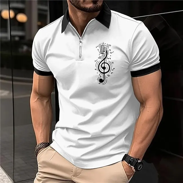 Heren Poloshirt Golfshirt Muzieknotities Buiten Straat Met Korte Mouwen Revers Shirt Mode Casual Oversized Tops Print