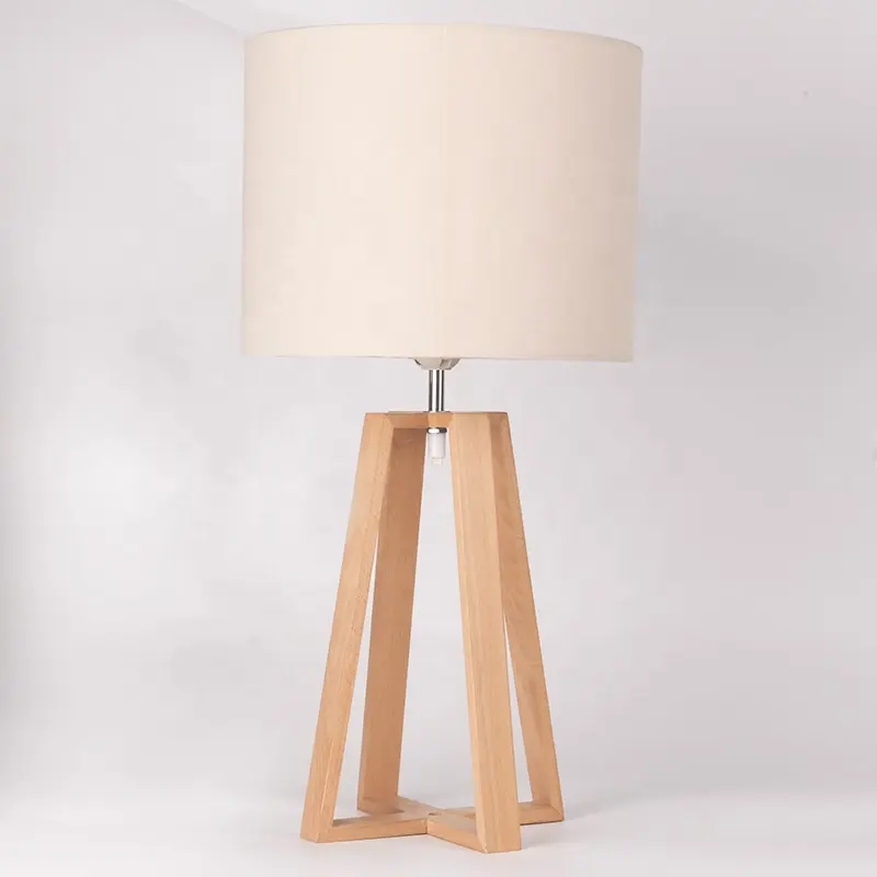 E27 energy saving warm lighting living room bedroom fabric shade design wooden table desk lamp