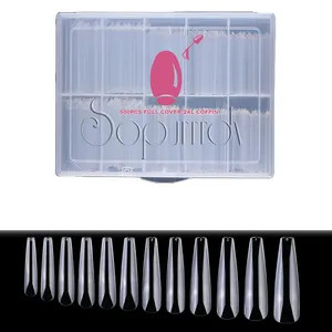 Wholesale Full Cover Transparent Nail Tips High Quality Long Coffin Soft Frosted Gel Nail Tips 500pcs Artificial Fingernails