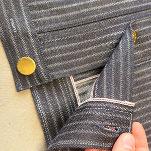 Custom Designer Button up Boxy <b>Cropped</b> <b>Denim</b> Jeans <b>Jackets</b> for Men Oversized Heavyweight 14oz Stripe Selvedge <b>Denim</b> <b>Jacket</b> - Product Image 3