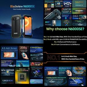 สมาร์ทโฟน Blackview N6000SE รุ่นทนทาน 4GB+128GB หน้าจอ 4.3 นิ้ว MediaTek MT8788 Octa Core กล้อง 13MP แบตเตอรี่ 3700mAh ระบบปฏิบัติการ Android 13 NFC 4G - Product Image 3