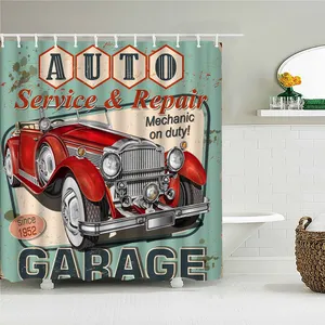 Personnalisé de haute qualité drôle rétro Vintage voiture rideaux de douche imperméable salle de bain rideau Cool vieux journal rideau de bain