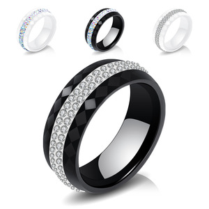 NIBASTAR – bague en céramique pour femmes, 8mm, diamant noir et blanc, bijoux à la mode, élégants, taille 6 7 8 9 10 - Product Image 5