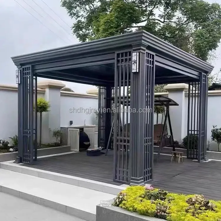 Outdoor Gazebo alumínio motorizado sistema com impermeável Louvre telhado para jardim Pergola