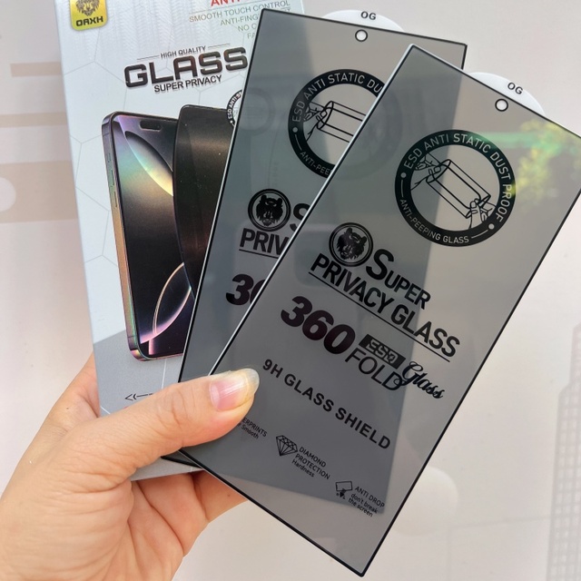 OG Privacy Tempered Glass 360 Folding ESD for iPhone 17 Pro Max 16E 15 14 Full Screen Protector Film for Samsung S25 Ultra S26