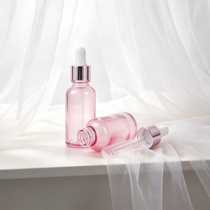 Flacon de sérum en verre transparent rose avec bouchon compte-gouttes pour les soins de la peau, huile essentielle, emballage cosmétique - Product Image 4