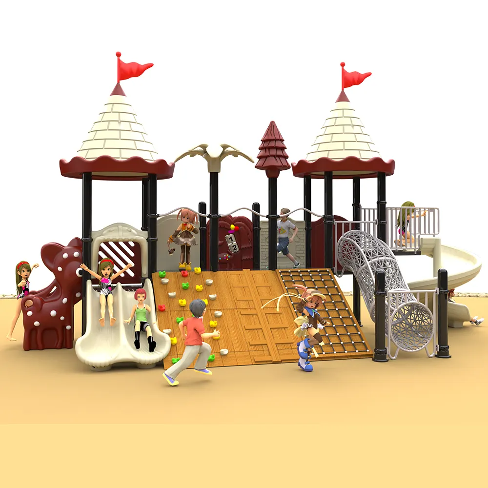 ผู้ผลิตอุปกรณ์สวนสนุกเด็กสนุกใหม่ที่กำหนดเองสนามเด็กเล่นพลาสติกกลางแจ้งกับเกมปีนเขา