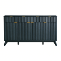 Meuble de rangement moderne noir à texture ondulée, 4 tiroirs, 4 portes, meuble d'appoint pour salon, commode à tiroirs