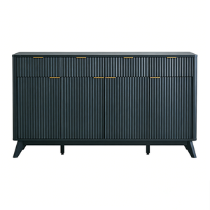 Mobiletto Moderno Nero con Texture Ondulata, 4 Cassetti e 4 Ante, Credenza per Soggiorno, Mobile con Cassetti - Product Image 1
