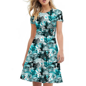 Abiti da donna alla moda estivi stile tropicale foglia di palma geometrico color Neon giungla stampato a vita alta vestito ampio da donna - Product Image 2