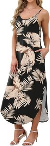 Vestidos de Verano Casuales Maxi Tejidos para Mujer con Cintura Imperio, Tirantes Finos, Estilo Hawaiano para Vacaciones, 100% Poliéster con Estampado de Hojas - Product Image 4