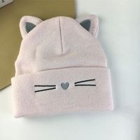 Chapeau d'hiver pour bébé et enfant, chapeau tricoté avec broderie de chat, oreilles de chat, chaud et mignon