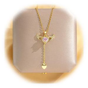 Elegante Collar con Colgante de Alas de Ángel de Acero Inoxidable con Circonita, para Mujer, Regalo - Product Image 1