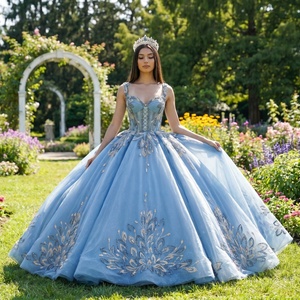 Robe de bal bleue de luxe avec bretelles, broderie de sequins, robe de Quinceañera, robe de princesse pour soirée de bal, Jancember - Product Image 1
