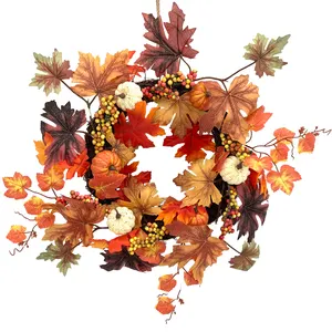 Novas Idéias Atacado Thanksgiving Autumn Wreath Maple Leaf Halloween Pumpkin Wreath Home Garden Decor