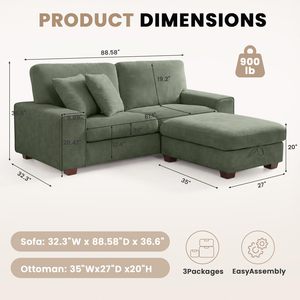 Divano Sezionale a L con Pouf Contenitore, Moderno Reclinabile in Ciniglia, Divanetto con Coperture Rimovibili e Cuscini a Molle Insacchettate - Product Image 2