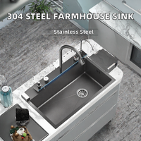 Évier de cuisine multifonction intelligent en acier inoxydable 304 à cuve unique, à montage sous plan, fait main, avec robinet cascade au design moderne - NOUVEAU