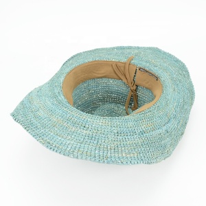 Chapeau de cowgirl turquoise au crochet fait à la main avec perles coupe <span class=keywords><strong>paille</strong></span> raphia pour plage fête pêche voyage en plein air usage décontracté - Product Image 6