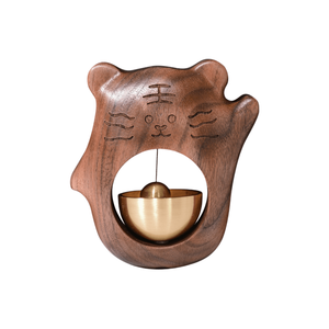 Custom Handcrafted Tiger Shape Walnut Wooden Bell Dopamine Wind Chime Child-Safe Decor Piece for Bedroom Bookshelf Table