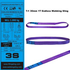 7:1 30mm 1TポリエステルエンドレスウェビングスリングベルトTUV GS CE付き片道ウェビングスリングISO9001チューブリフティング用証明書 - Product Image 3