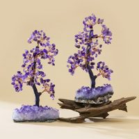 Arbre en cristal d'améthyste naturelle, base en amas d'améthyste, arbre à billets fait main en pierres précieuses pour la décoration intérieure et comme cadeau de guérison